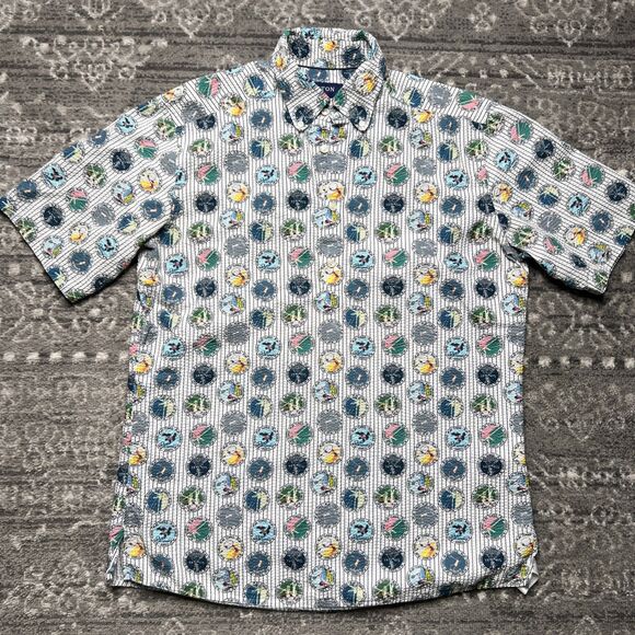 Eton Tennis Pattern Short Sleeve Seersucker Popover Shirt Mens Large Slim RARE - Picture 1 of 9